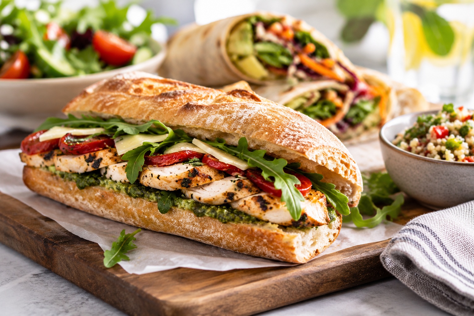 Working lunch catering in Sydney with gourmet sandwiches, wraps and fresh salads by Pinnacle Catering