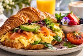 Pinnacle Breakfast Croissant with scrambled egg, smoked salmon, avocado and baby spinach