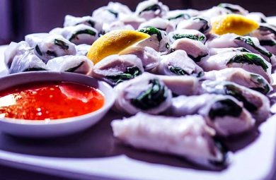 Vegetarian canapés platter with fresh greens and dipping sauce by Pinnacle Catering Sydney